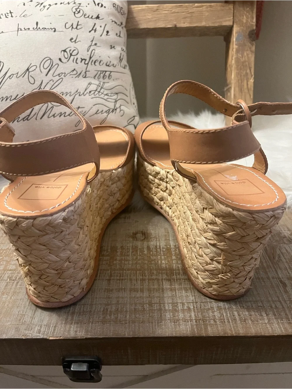 Dolce Vita beige Leather Espadrille Wedge Sandals with Ankle Buckle